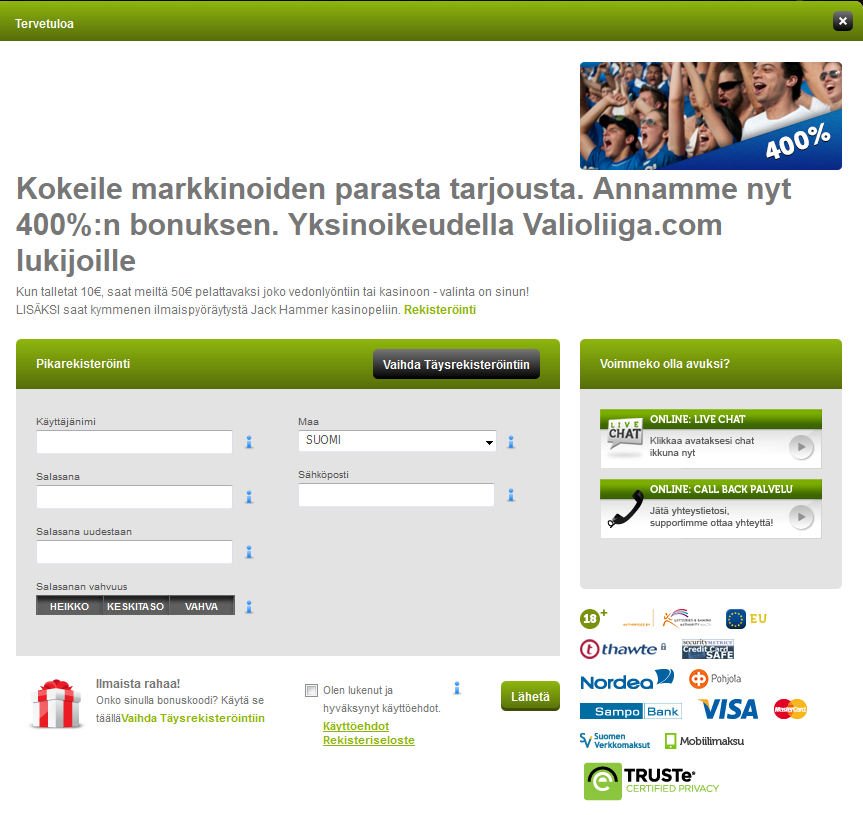 ComeOn vedonlyönti Valioliiga.comissa